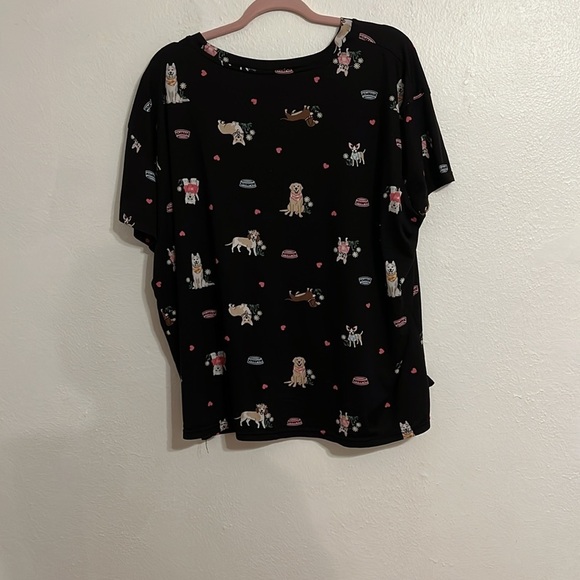 VTG Joyspun Size 2X Short Sleeve Black With All over Dogs Print PJ  Set - Picture 8 of 11